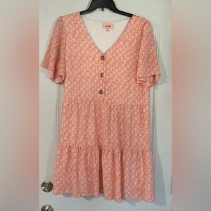 EVRI Orange Floral Button Front Tiered Dress 1X Lined Spring Wedding Guest